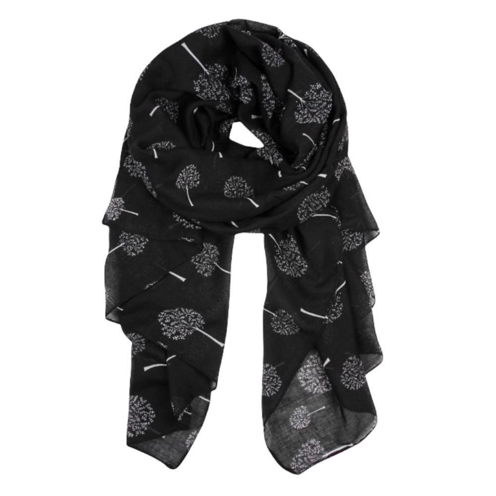Black and White Tree Pattern Viscose Scarf